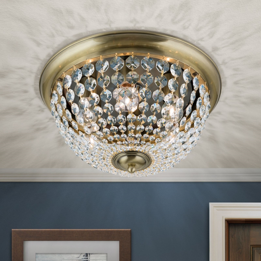 Κρυστάλλινο φωτιστικό οροφής PLAFOND 6xE27/40W/230V διάμετρος 47 cm μπρονζέ