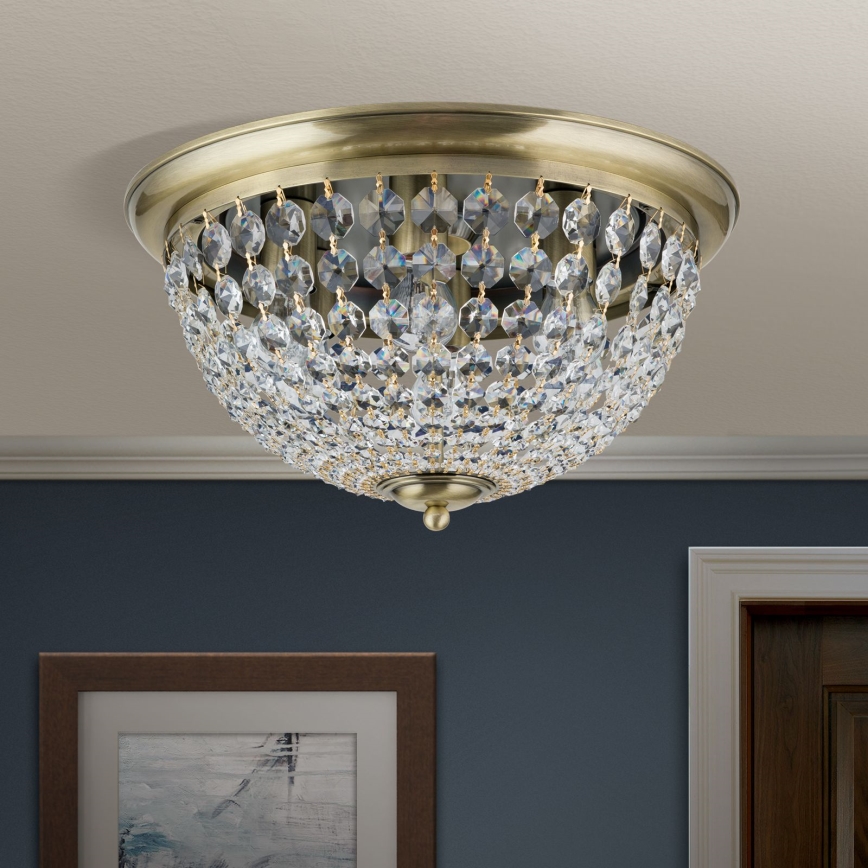 Κρυστάλλινο φωτιστικό οροφής PLAFOND 6xE27/40W/230V διάμετρος 47 cm μπρονζέ