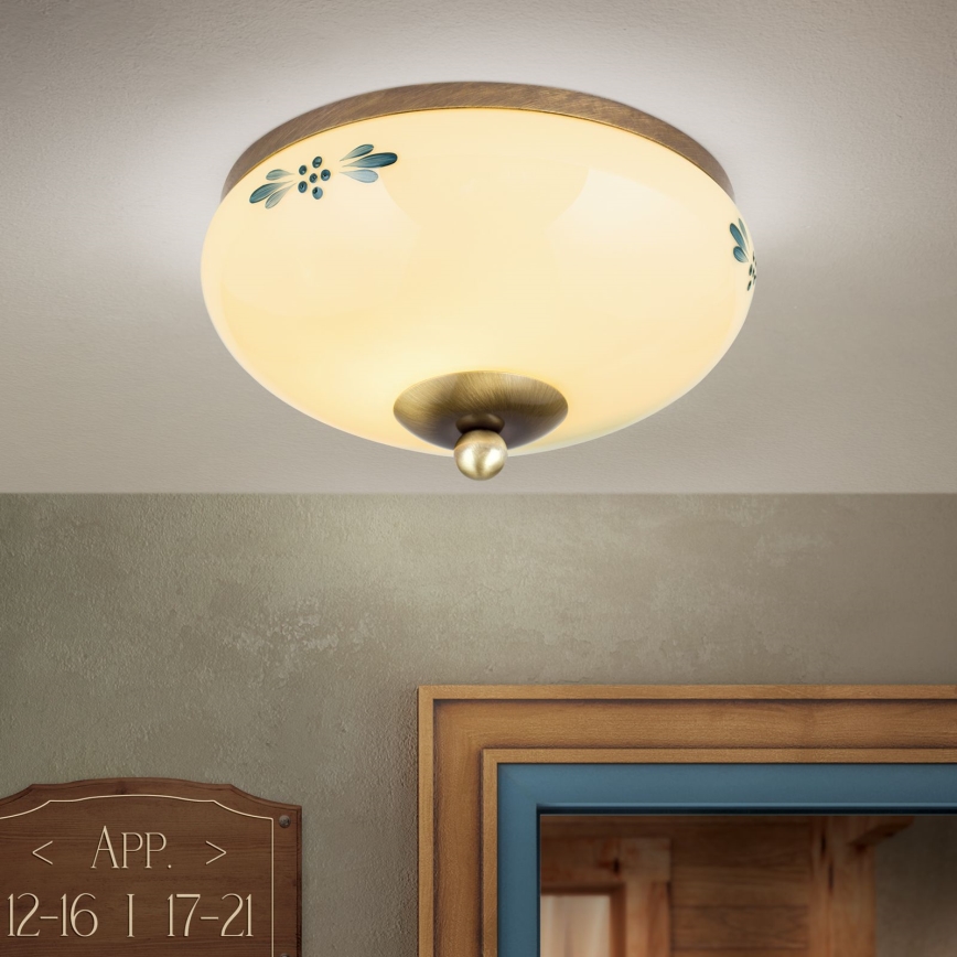 Φωτιστικό οροφής LANDHAUS 1xE27/60W/230V Ø 21 cm μπρονζέ/μπεζ/μπλε