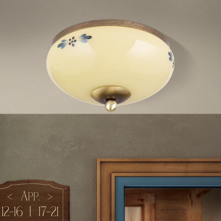 Φωτιστικό οροφής LANDHAUS 1xE27/60W/230V Ø 21 cm μπρονζέ/μπεζ/μπλε