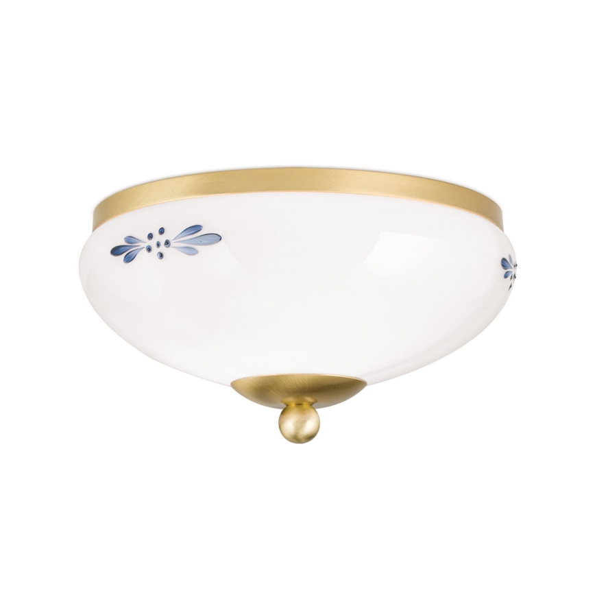 Φωτιστικό οροφής LANDHAUS 1xE27/60W/230V Ø 21 cm ορείχαλκο/λευκό/μπλε