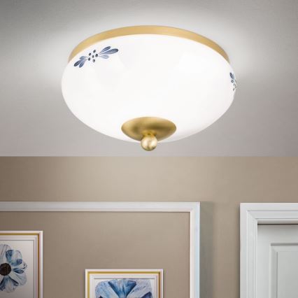 Φωτιστικό οροφής LANDHAUS 1xE27/60W/230V Ø 21 cm ορείχαλκο/λευκό/μπλε