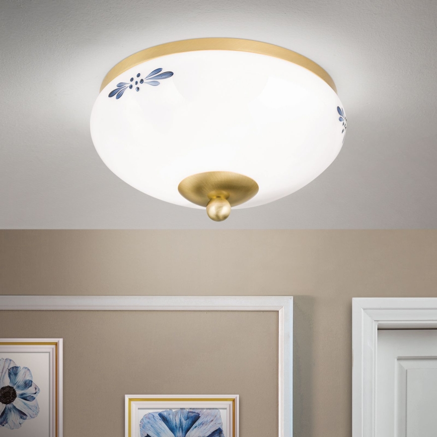 Φωτιστικό οροφής LANDHAUS 1xE27/60W/230V Ø 21 cm ορείχαλκο/λευκό/μπλε