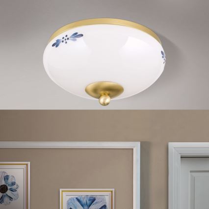 Φωτιστικό οροφής LANDHAUS 1xE27/60W/230V Ø 21 cm ορείχαλκο/λευκό/μπλε