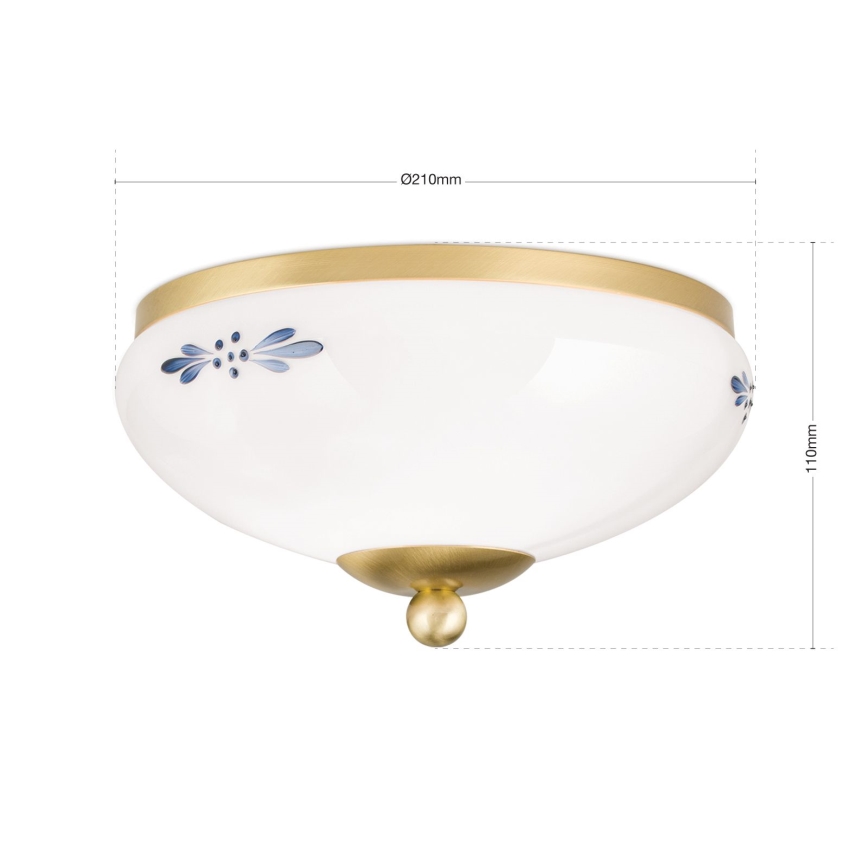 Φωτιστικό οροφής LANDHAUS 1xE27/60W/230V Ø 21 cm ορείχαλκο/λευκό/μπλε