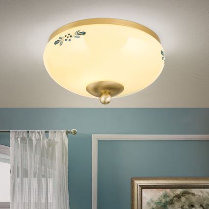 Φωτιστικό οροφής LANDHAUS 1xE27/60W/230V Ø 21 εκ. μπρούτζι/μπεζ/μπλε