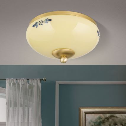 Φωτιστικό οροφής LANDHAUS 1xE27/60W/230V Ø 21 εκ. μπρούτζι/μπεζ/μπλε
