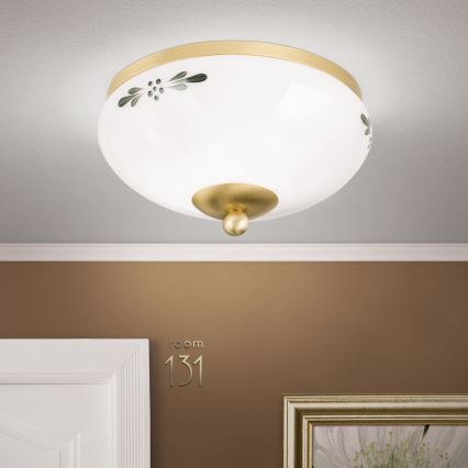 Φωτιστικό οροφής LANDHAUS 1xE27/60W/230V διάμ. 21 εκ. ορείχαλκος/λευκό/πράσινο