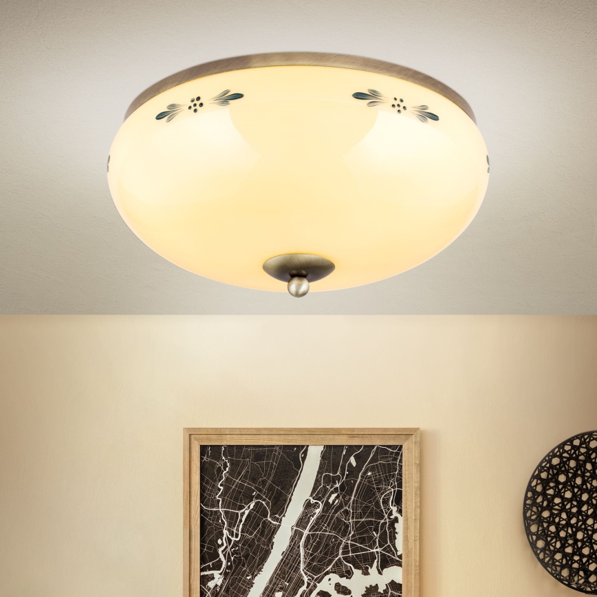 Φωτιστικό οροφής LANDHAUS 3xE27/60W/230V διάμ. 35 cm μπρονζέ/μπεζ/μπλε