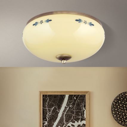 Φωτιστικό οροφής LANDHAUS 3xE27/60W/230V διάμ. 35 cm μπρονζέ/μπεζ/μπλε