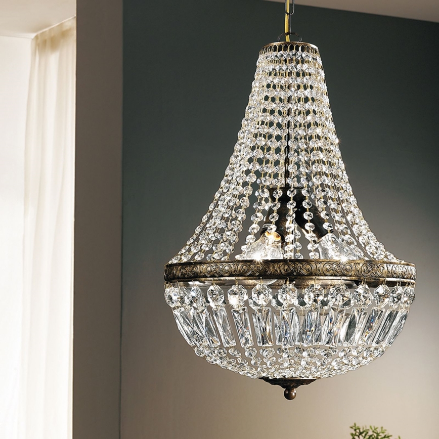 Κρυστάλλινο πολύφωτο με αλυσίδα ARILA 3xE27/60W/230V διάμετρος 40 cm καφέ/πατίνα