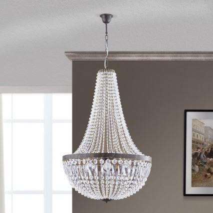 Κρυστάλλινο κρεμαστό φωτιστικό οροφής  ARILA 6xE27/60W/230V διάμετρος 60 cm καφέ/πατίνα