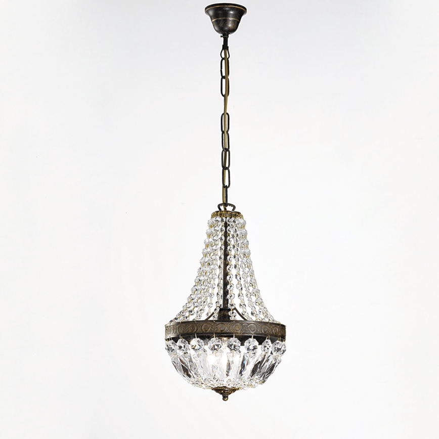 Κρυστάλλινο πολύφωτο με αλυσίδα ARILA 1xE27/60W/230V διάμετρος 25,5 cm καφέ/πατίνα