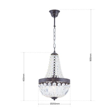Κρυστάλλινο πολύφωτο με αλυσίδα ARILA 1xE27/60W/230V διάμετρος 25,5 cm καφέ/πατίνα