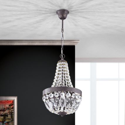 Κρυστάλλινο πολύφωτο με αλυσίδα ARILA 1xE27/60W/230V διάμετρος 25,5 cm καφέ/πατίνα