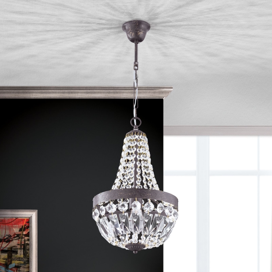Κρυστάλλινο πολύφωτο με αλυσίδα ARILA 1xE27/60W/230V διάμετρος 25,5 cm καφέ/πατίνα