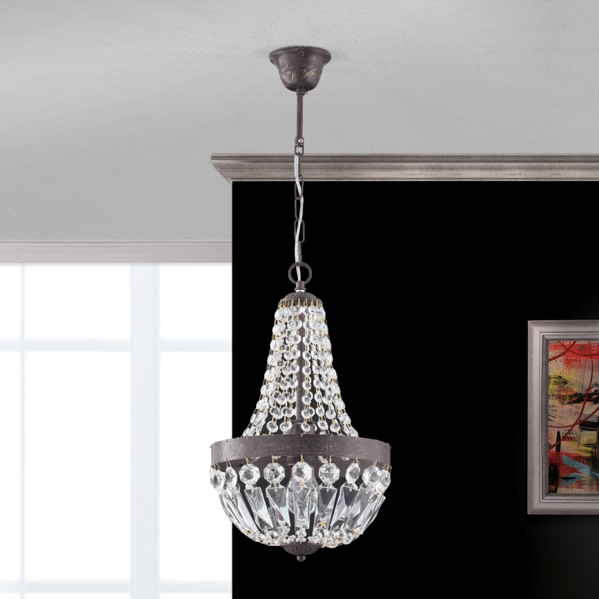 Κρυστάλλινο πολύφωτο με αλυσίδα ARILA 1xE27/60W/230V διάμετρος 25,5 cm καφέ/πατίνα