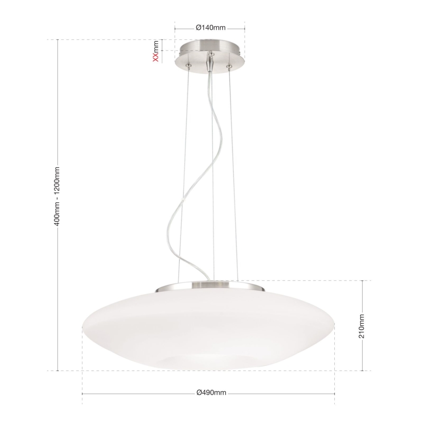 Κρεμαστό φωτιστικό οροφής BLANC 2xE27/60W/230V διάμετρος 49 cm ματ χρώμιο