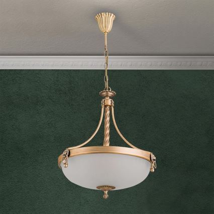 Κρεμαστό φωτιστικό οροφής ROCCA 3xE27/60W/230V διάμετρος 42 cm μπρονζέ/λευκό