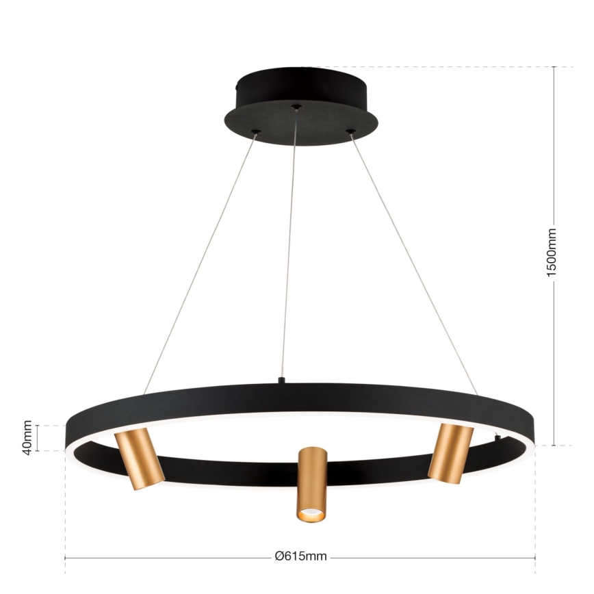 Led Dimmable κρεμαστό φωτιστικό οροφής BERLIN LED/50W/230V μαύρο/χρυσό