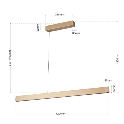 Ρυθμιζόμενο LED φωτιστικό οροφής με καλώδιο TARA LED/44W/230V 2700/3800/4500/5700K χρυσό