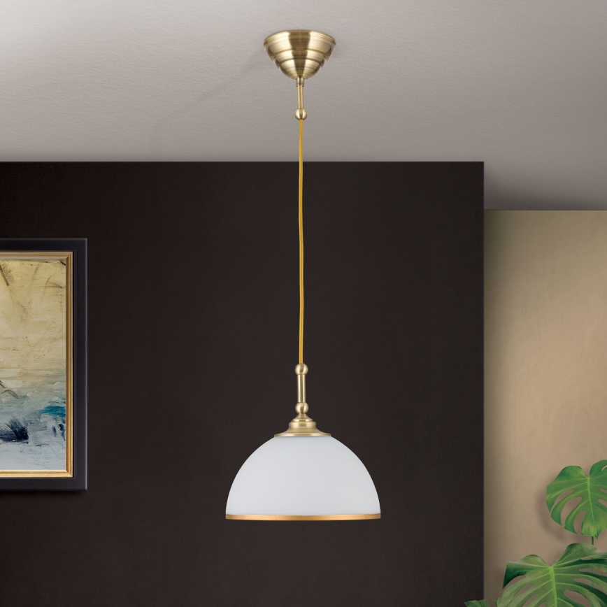 Κρεμαστό φωτιστικό οροφής OLD LAMP 1xE27/40W/230V λευκό/ορείχαλκος