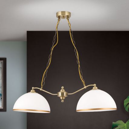 Κρεμαστό φωτιστικό οροφής OLD LAMP 2xE27/40W/230V λευκό/ορείχαλκος