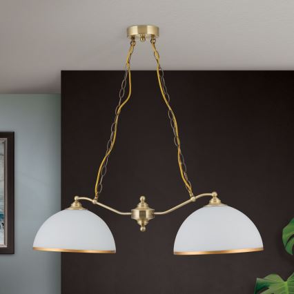 Κρεμαστό φωτιστικό οροφής OLD LAMP 2xE27/40W/230V λευκό/ορείχαλκος