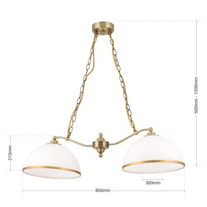 Κρεμαστό φωτιστικό οροφής OLD LAMP 2xE27/40W/230V λευκό/ορείχαλκος