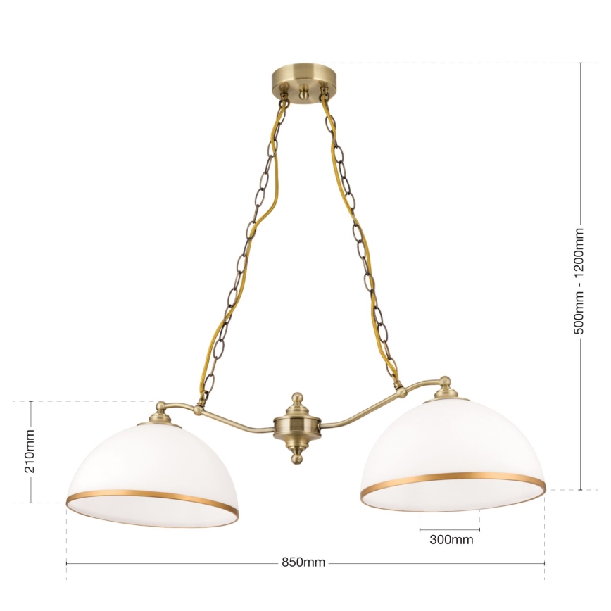 Κρεμαστό φωτιστικό οροφής OLD LAMP 2xE27/40W/230V λευκό/ορείχαλκος