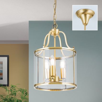 Κρεμαστό φωτιστικό με αλυσίδα BRUNO 3xE14/40W/230V Ø 25 εκ. χρυσό