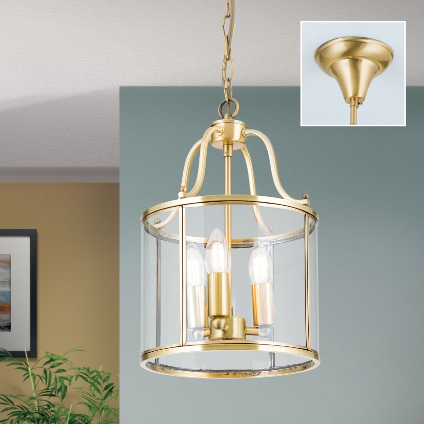 Κρεμαστό φωτιστικό με αλυσίδα BRUNO 3xE14/40W/230V Ø 25 εκ. χρυσό