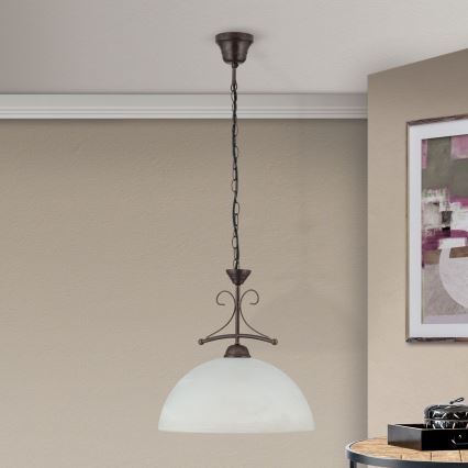 Κρεμαστό φωτιστικό με αλυσίδα RULA 1xE27/40W/230V διάμ. 35 cm λευκό/μπρονζέ
