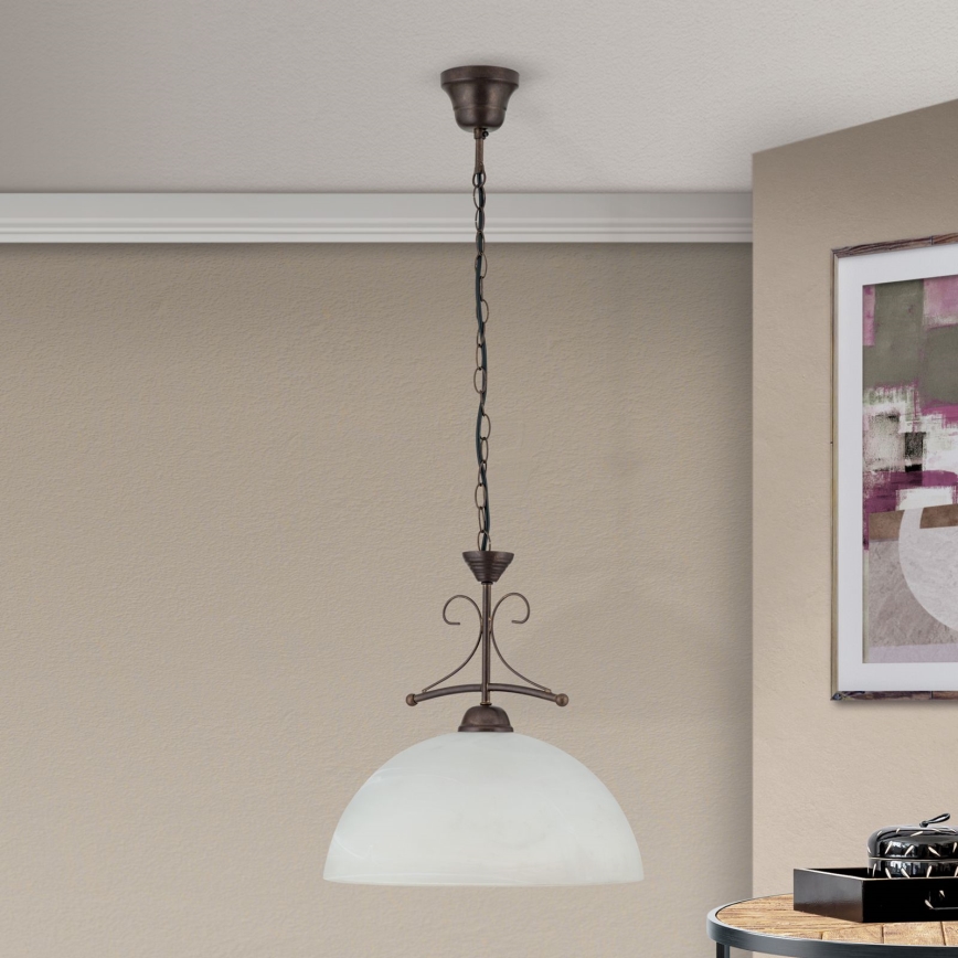Κρεμαστό φωτιστικό με αλυσίδα RULA 1xE27/40W/230V διάμ. 35 cm λευκό/μπρονζέ