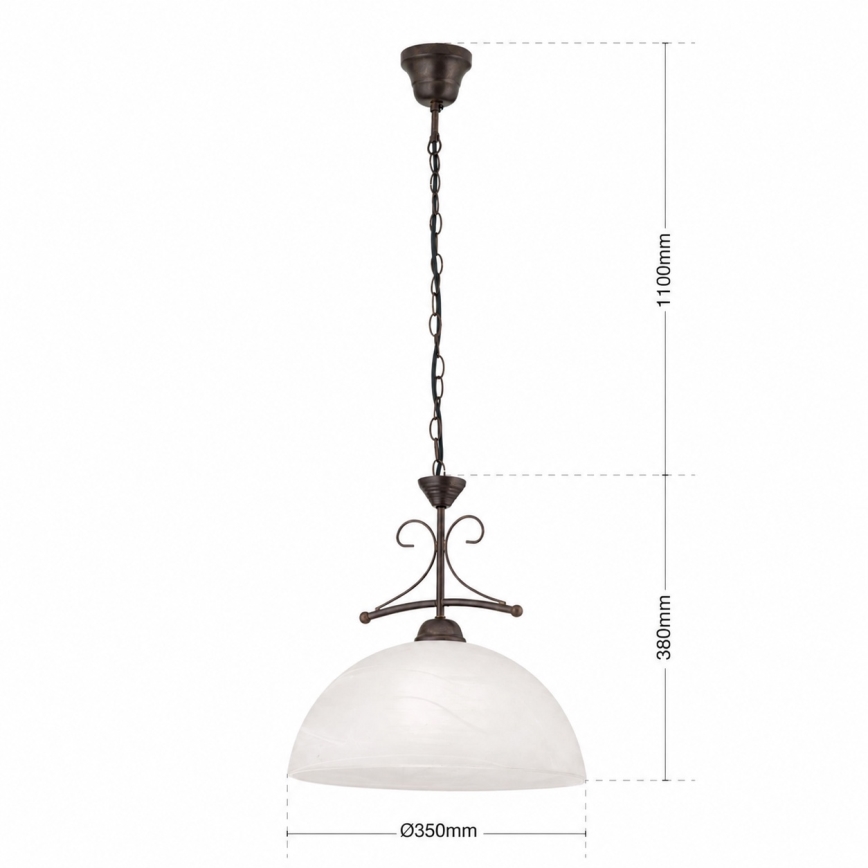 Κρεμαστό φωτιστικό με αλυσίδα RULA 1xE27/40W/230V διάμ. 35 cm λευκό/μπρονζέ