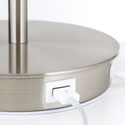 Eπιτραπέζιο φωτιστικό με θύρα USB LUDWIG 1xE27/40W/230V 50 cm λευκό/ματ χρώμιο