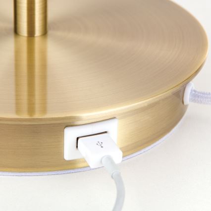 Eπιτραπέζιο φωτιστικό with USB port LUDWIG 1xE27/40W/230V 50 cm λευκό/χρυσό