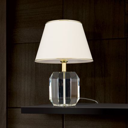 Επιτραπέζια κρυστάλλινη λάμπα ALEXIS 1xE27/60W/230V κρεμ/χρυσό/διαφανής