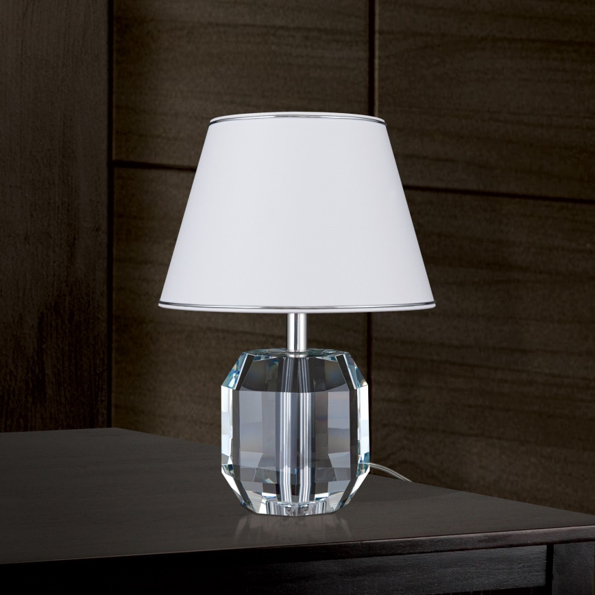 Επιτραπέζια κρυστάλλινη λάμπα ALEXIS 1xE27/60W/230V λευκό/γυαλιστερό χρώμιο/διαφανής