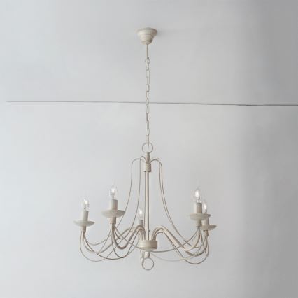 Κρεμαστό φωτιστικό οροφής VELA 5xE14/40W/230V διάμετρος 60 cm λευκό/χρυσό/πατίνα