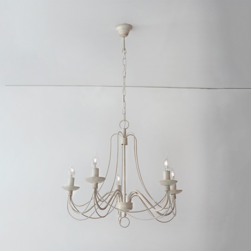 Κρεμαστό φωτιστικό οροφής VELA 5xE14/40W/230V διάμετρος 60 cm λευκό/χρυσό/πατίνα