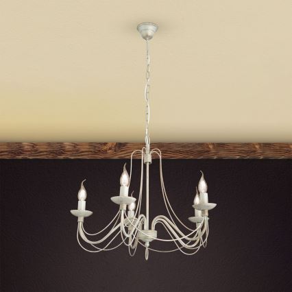 Κρεμαστό φωτιστικό οροφής VELA 5xE14/40W/230V διάμετρος 60 cm λευκό/χρυσό/πατίνα