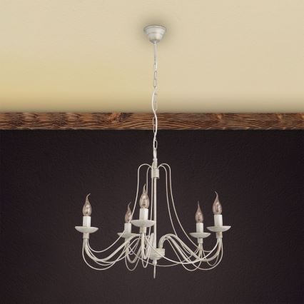 Κρεμαστό φωτιστικό οροφής VELA 5xE14/40W/230V διάμετρος 60 cm λευκό/χρυσό/πατίνα