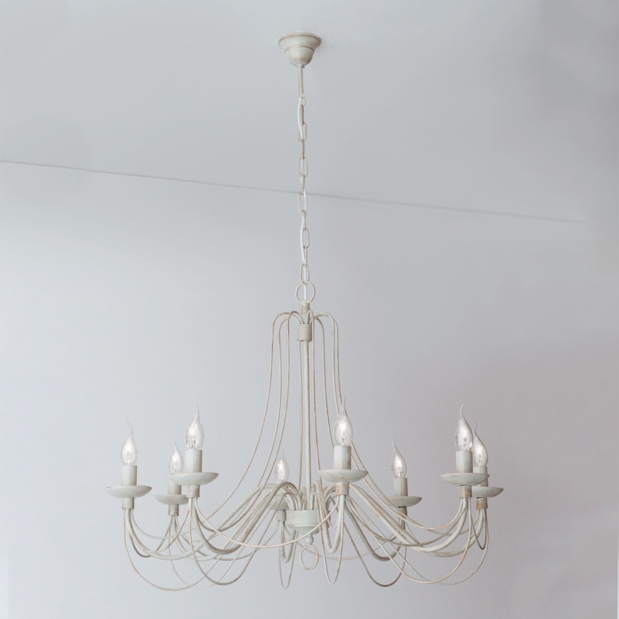 Κρεμαστό φωτιστικό οροφής VELA 8xE14/40W/230V διάμετρος 80 cm λευκό/χρυσό/πατίνα