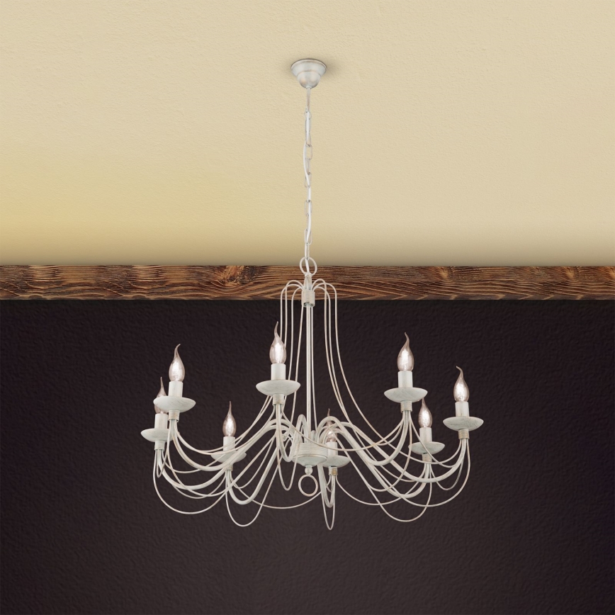 Κρεμαστό φωτιστικό οροφής VELA 8xE14/40W/230V διάμετρος 80 cm λευκό/χρυσό/πατίνα