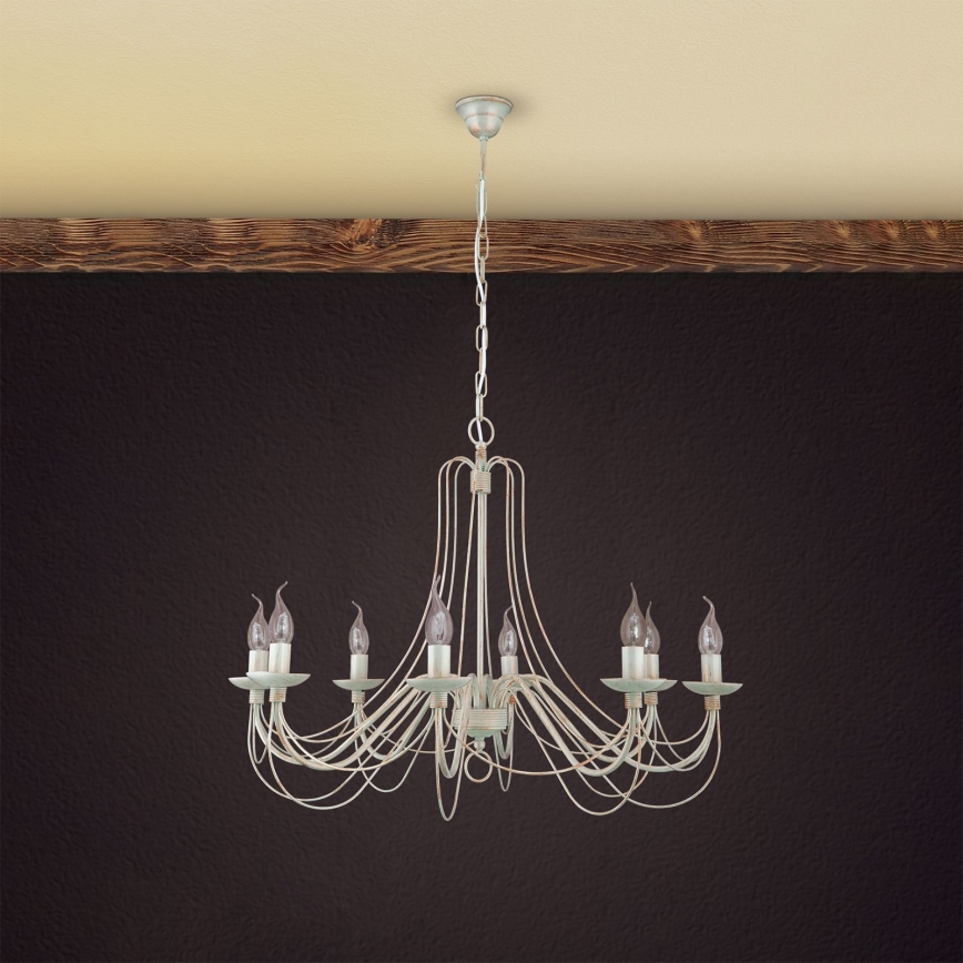 Κρεμαστό φωτιστικό οροφής VELA 8xE14/40W/230V διάμετρος 80 cm λευκό/χρυσό/πατίνα