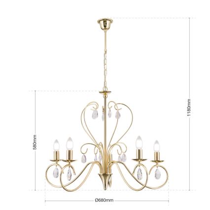 Κρυστάλλινο πολύφωτο με αλυσίδα ALESSIA 5xE14/40W/230V χρυσό