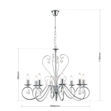 Κρυστάλλινο πολύφωτο με αλυσίδα ALESSIA 8xE14/40W/230V γυαλιστερό χρώμιο