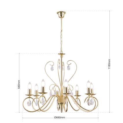 Κρυστάλλινο πολύφωτο με αλυσίδα ALESSIA 8xE14/40W/230V χρυσό