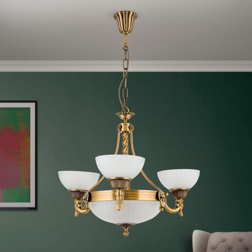 Κρεμαστό φωτιστικό οροφής ROCCA 6xE27/60W/230V διάμετρος 64 cm μπρονζέ/λευκό